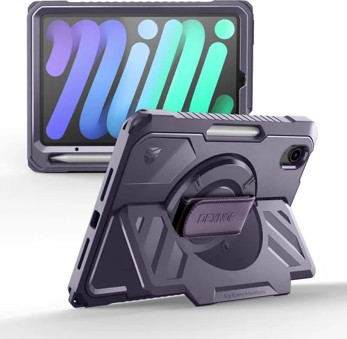 Vista 24 de Dexnor Funda para iPad mini 7 (A17 Pro) 2024/mini 6 2021 de 8.3 pulgadas, funda protectora resistente con correa de mano giratoria de 360° y soporte