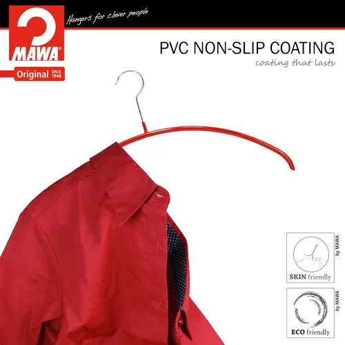 Vista 2 de Mawa Perchas estrechas pequeñas de acero con revestimiento antideslizante, para camisas, blusas, vestidos, chaquetas ligeras, gancho giratorio