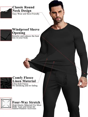 Vista 2 de Ekouaer Conjunto de ropa interior térmica para hombre, elástico, largo, de microforro polar, capa base cálida, 2 piezas, traje básico superior e