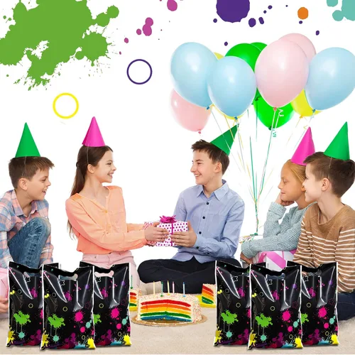 Vista 5 de Pajean 50 bolsas de caramelos de neón que brillan en la oscuridad, suministros de fiesta, bolsas de plástico coloridas, decoración de envoltura