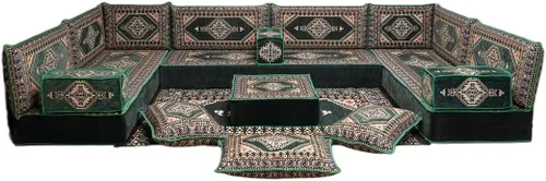 Vista 64 de arabicsofa Sofá en forma de U de estilo árabe para el suelo – Juego de Majlis hecho a mano – Sofá de estilo bohemio