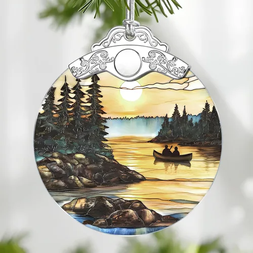 Vista 9 de Adorno de Vidrio Manchado de Puesta de Sol en la Playa, Adorno Navideño – Decoración de Árbol de Navidad, Decoración Festiva, Relleno de Calceti