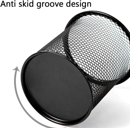 Vista 3 de Ameceres Paquete de 4 soportes de malla de alambre para lápices, vasos de metal, estuche organizador de bolígrafos, tarro negro para oficina y hogar