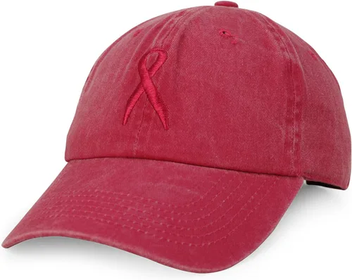 Vista 5 de Trendy Apparel Shop Breast Cancer Wareness Small Pink Ribbon Embroidered Pigment Dyed Cotton Cap Black