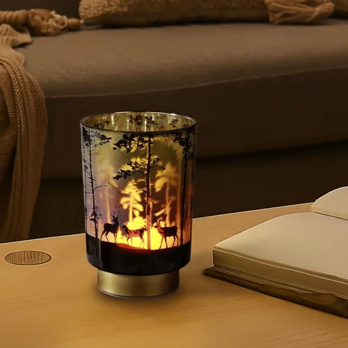 Vista 7 de Eywamage Pequeña lámpara de mesa con pilas con control remoto, lámpara de cristal inalámbrica de ciervo del bosque para dormitorio, sala de estar