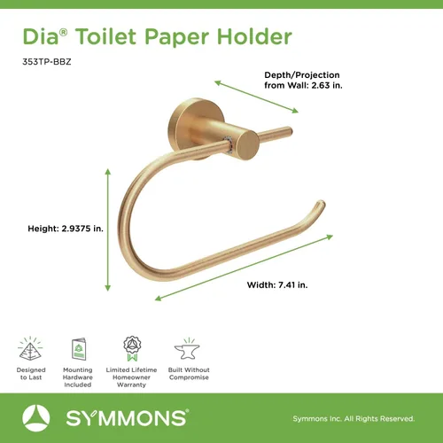 Vista 2 de Symmons 353TP-BBZ Dia - Portarrollos de papel higiénico para montaje en pared en bronce cepillado