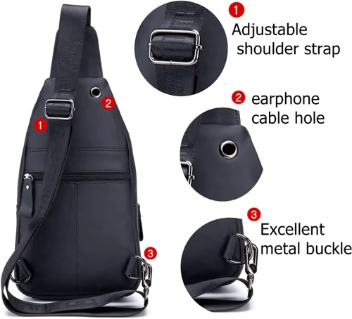 Vista 3 de BULLCAPTAIN Bolso bandolera de cuero genuino para hombre, bolsa cruzada de viaje, bolsa de pecho de gran capacidad, casual, mochila de senderismo