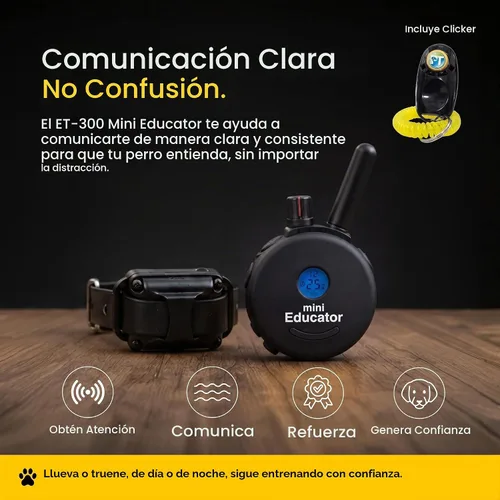 Vista 7 de Educator ET-300 Mini Collar E negro para adiestramiento de perros con control remoto, rango de 1/2 milla, impermeable, 100 niveles de estimulación