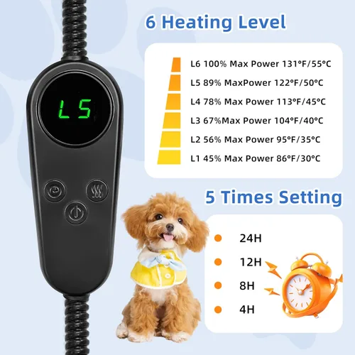 Vista 4 de Almohadilla térmica para mascotas para gatos y perros, cama eléctrica con calefacción, tapete calentador impermeable para interiores y exteriores