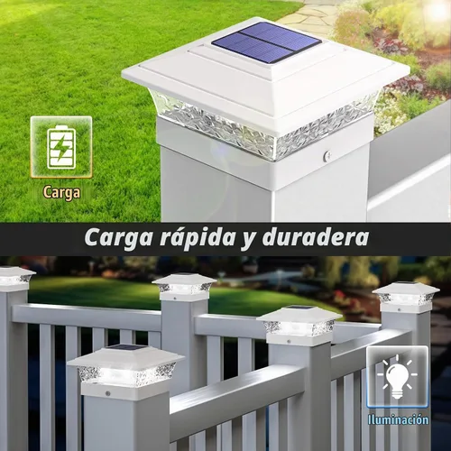 Vista 2 de Luces solares para tapas de postes para exteriores, paquete de 12, impermeables, luces para postes de cerca con 16 LED ultra brillantes que se Blanco