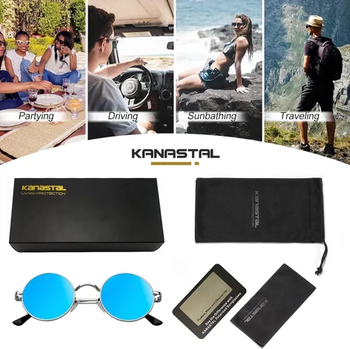 Vista 80 de KANASTAL Gafas de sol redondas polarizadas para mujeres y hombres, estilo hippie con protección UV400