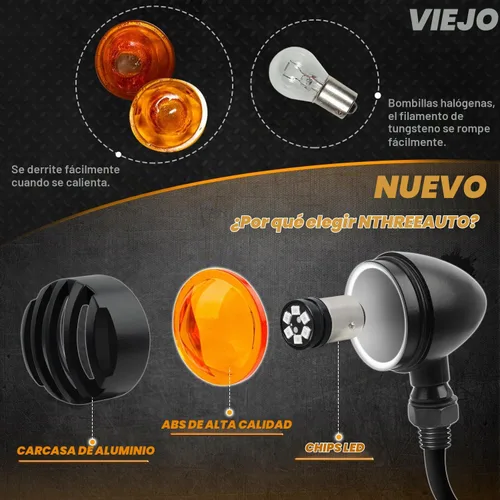 Vista 2 de Luces intermitentes NTHREEAUTO para motocicleta, faros intermitentes de LED, de aluminio y resistentes al agua, luces indicadoras universales