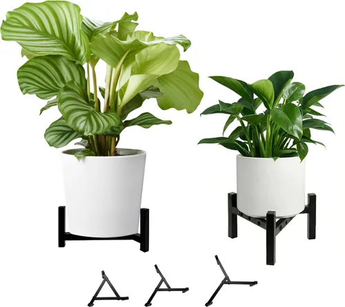 Vista 9 de Soporte para plantas de interior, soporte de metal resistente con forma de cruz con patas ajustables para suelos irregulares, fácil montaje