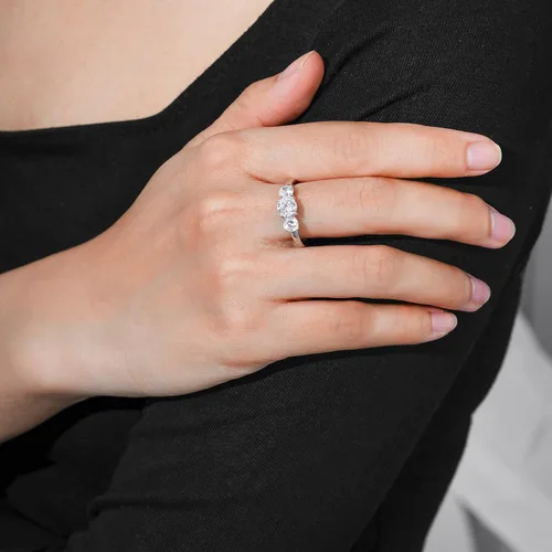 Vista 5 de Tienda Collection Platinum or Gold Plated Sterling Silver Round 3-Stone Ring made with Infinite Elements Cubic Zirconia