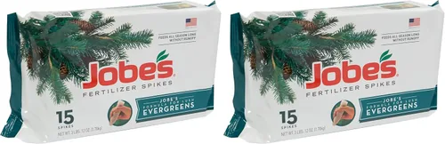 Vista 15 de Espinas fertilizadoras para hoja perenne de Jobe’s 13-3-4 fertilizante con tiempo de liberación para junípero, ciprés y todos los otros árboles