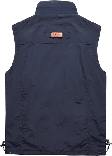 Vista 2 de Gnveub Chaleco de pesca para hombre, para trabajo al aire libre, secado rápido, con cremallera, reversible, con múltiples bolsillos