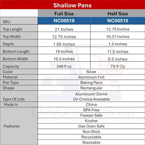 Vista 5 de Sartén poco profunda de aluminio de tamaño completo – Sartenes poco profundas desechables de papel de aluminio para la preparación de alimentos