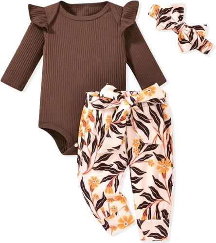 Vista 12 de Aalizzwell Conjunto de mameluco acanalado para bebé recién nacido prematuro para otoño e invierno