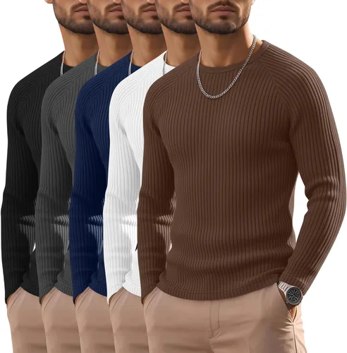 Vista 7 de Oakgarden Paquete de 5 camisas térmicas acanaladas de manga larga para Colores básicos