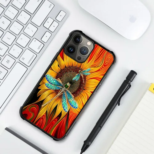 Vista 3 de Funda compatible con iPhone 15 Pro Max, 4 fundas de libélula en las cuatro esquinas con parachoques a prueba de golpes antideslizante funda