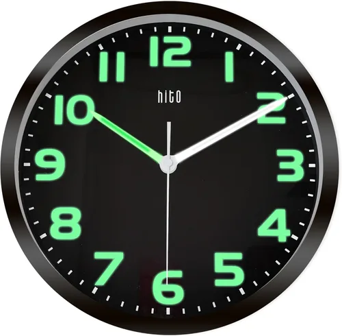 Vista 21 de HITO Reloj de pared silencioso de 10 pulgadas, funciona con pilas, sin tictac, cubierta de vidrio, marco de aluminio plateado, para decoración