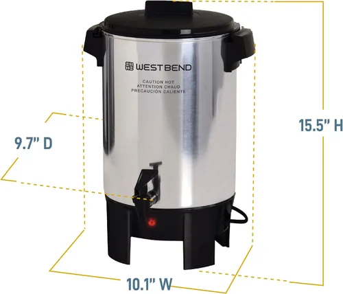 Vista 8 de Cafetera West Bend de aluminio altamente pulido con control automático de temperatura, preparación de una taza por minuto y fácil limpieza. Incluye