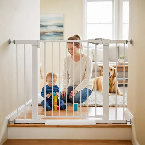 Vista 20 de Puerta de bebé para escaleras, puerta de perro con cierre automático de 29.7-43 pulgadas para puertas y pasillos, puerta para mascotas montada a