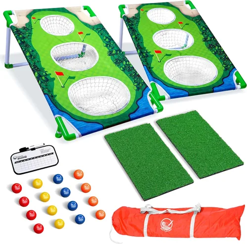 Vista 7 de GoSports BattleChip Backyard Golf Cornhole Games – Includes Targets, Chipping Mats, Foam Golf Balls, Scorecard and Carry Case