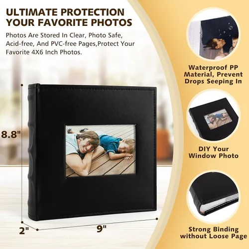 Vista 5 de Golden State Art, álbum de fotos de cuero sintético con capacidad para 200 fotos de 4 x 6 pulgadas con espacio para escribir notas, ideal para bodas