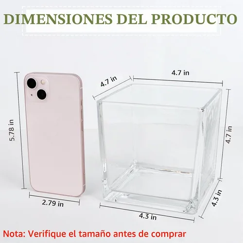 Vista 2 de Juego de 6 jarrones cuadrados de vidrio de 5 x 5 x 5 pulgadas, jarrones transparentes para centros de mesa, portavelas para eventos de fiesta