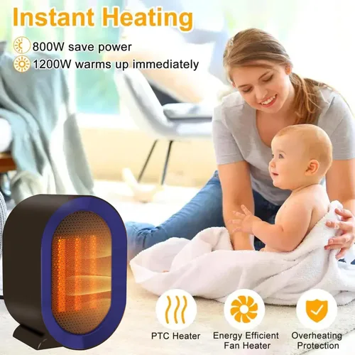 Vista 6 de Calentador eléctrico portátil, calentador de cerámica PTC morado mate con termostato para calentamiento rápido, ideal para uso silencioso y seguro