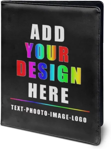 Vista 2 de Dreaweet Carpeta de cuero personalizable para mujeres y hombres, añade tu nombre/logo/imagen a la carpeta de portafolio para documentos
