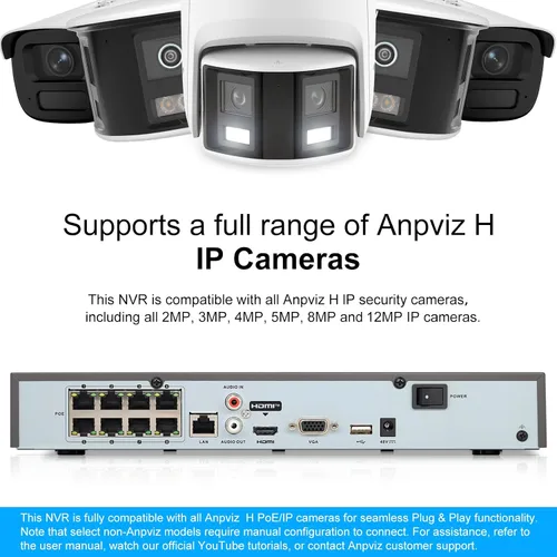 Vista 5 de Anpviz AI 12MP 8CH POE NVR (12MP/8MP/6MP/5MP/4MP/3MP/1080P) Grabador de video en red inteligente AI POE - Soporta hasta 8 cámaras POE de 12 MP
