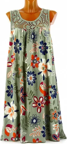 Vista 2 de Vestido sin mangas para mujer, estilo casual, con estampado de encaje, plisado, vestido sin mangas