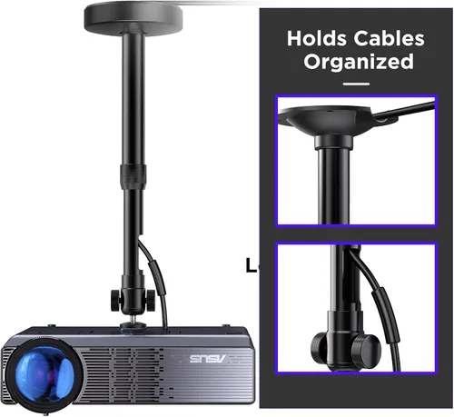 Vista 6 de DAWASAPAT Soporte de techo para proyector con nuevo cardán, soporte de proyector de longitud ajustable, tornillo de ¼ de pulgada, compatible