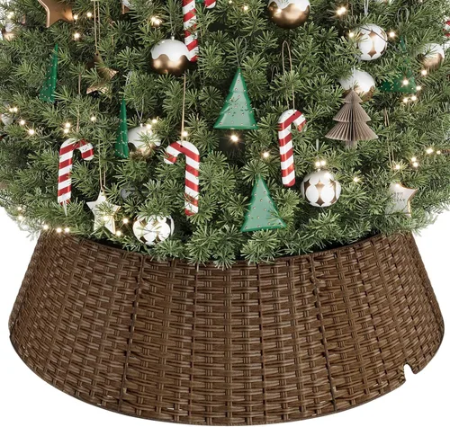 Vista 14 de Collar de mimbre para árbol de Navidad, cubierta de base de árbol PP marrón plano