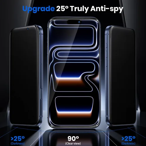 Vista 7 de WSKEN Protector de pantalla de privacidad para iPhone 17 Pro, vidrio templado de cobertura completa, pantalla privada antiespía de 24°, herramienta