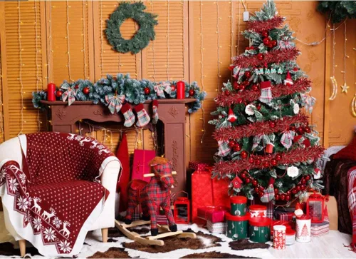 Vista 3 de Guirnalda de oropel rojo para árbol de Navidad, serpentinas metálicas de corte ancho, para celebrar una fiesta de Año Nuevo, decoración colgante