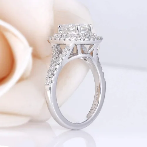 Vista 3 de DovEggs Anillo de compromiso con halo de moissanita y halo de moissanita de color H-I de plata de ley de 1 ct de 0.197 x 0.276in para mujer, Para
