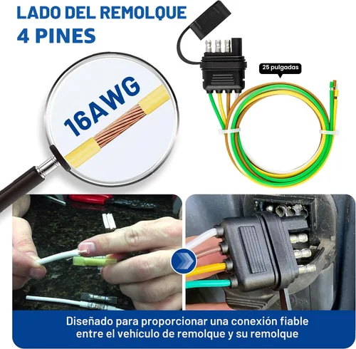 Vista 2 de MECMO Conector plano de extremo de remolque de 4 vías de 25 pulgadas, enchufe de arnés de cableado de remolque de 4 clavijas de 16 AWG con cubierta