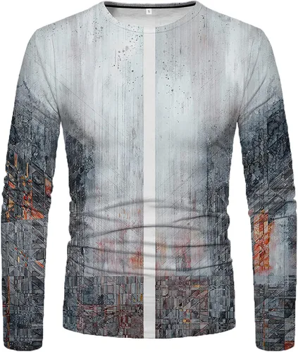 Vista 4 de Fashion T-Shirts for Men Long Sleeve Casual Pullover Blouse Classic Fit Basic Tops Graphic Print Round Neck Shirts