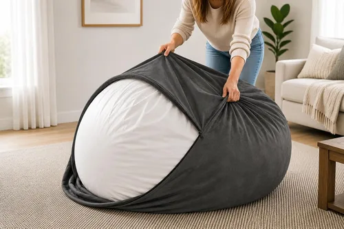 Vista 13 de ULTIMATE SACK Funda de repuesto para puf de 5 pies Gamuza burdeos Solo funda extraíble lavable borgoña ante