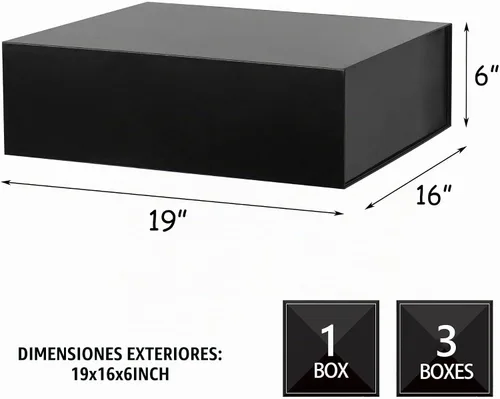 Vista 2 de Caja de regalo negra extragrande de 19 x 16 x 6 pulgadas, enorme caja rectangular plegable con tapa cierre magnético para propuesta de padrino