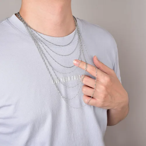 Vista 5 de Collar de cadena de plata de ley 925 para mujer, 0.059 pulgadas de ancho, cadena fina italiana Figaro plataoro, 14-30 pulgadas