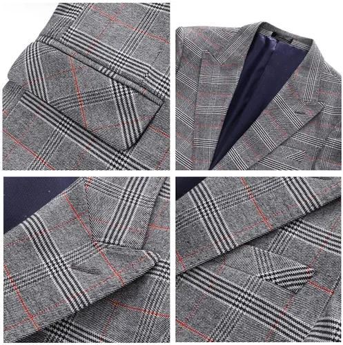 Vista 6 de Trajes de hombre de 3 piezas a cuadros de un solo botón, chaquetas formales, para fiesta, graduación, casual, esmoquin para hombres