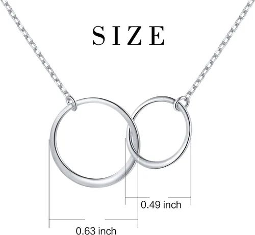 Vista 5 de Collar con colgante de dos círculos infinitos entrelazados de plata de ley S925, cadena Rolo, 45,7 + 2.0in
