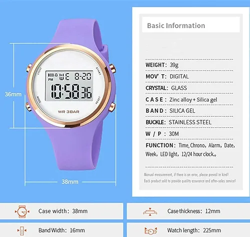 Vista 6 de Relojes deportivos para exteriores reloj despertador 5 bares impermeable LED digital