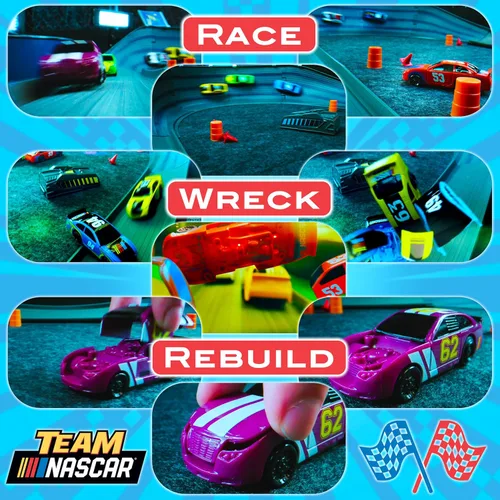 Vista 8 de Juego de pistas de carreras de coches de ranura NASCAR Crash Circuit Short Track 2 autos eléctricos con Cargadores Flash Pistas de carreras