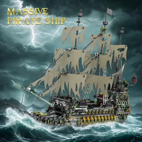 Vista 2 de JMBricklayer Set de Construcción de Barco Pirata para Adultos - Modelo de Barco Fantasma el Holandés Errante, 5865 Piezas Barco modelo grande