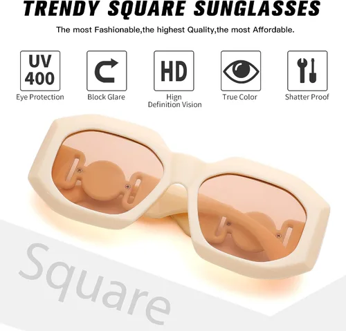 Vista 4 de Gafas de sol de marco cuadrado grueso para mujer, gafas de sol irregulares de moda vintage